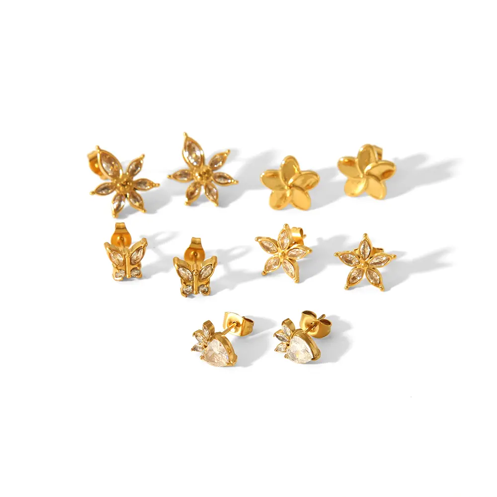 1 Pair Sweet Simple Style Butterfly Shape Stainless Steel 18K Gold Plated Inlay Zircons Women's Stud Earrings 